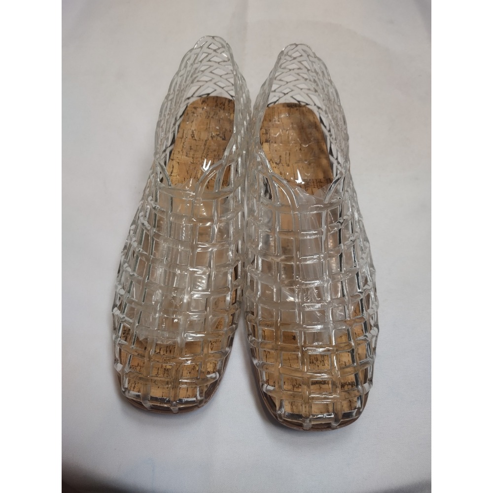 Clear Woven Jelly Flats Transparent Fisherman Cage Shoes Square Toe Size 38